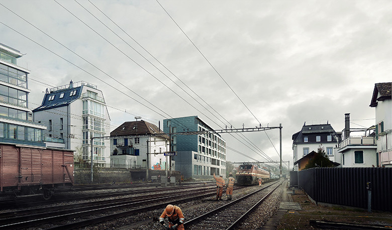 1st prize study contract housing and commercial building Ludretikon